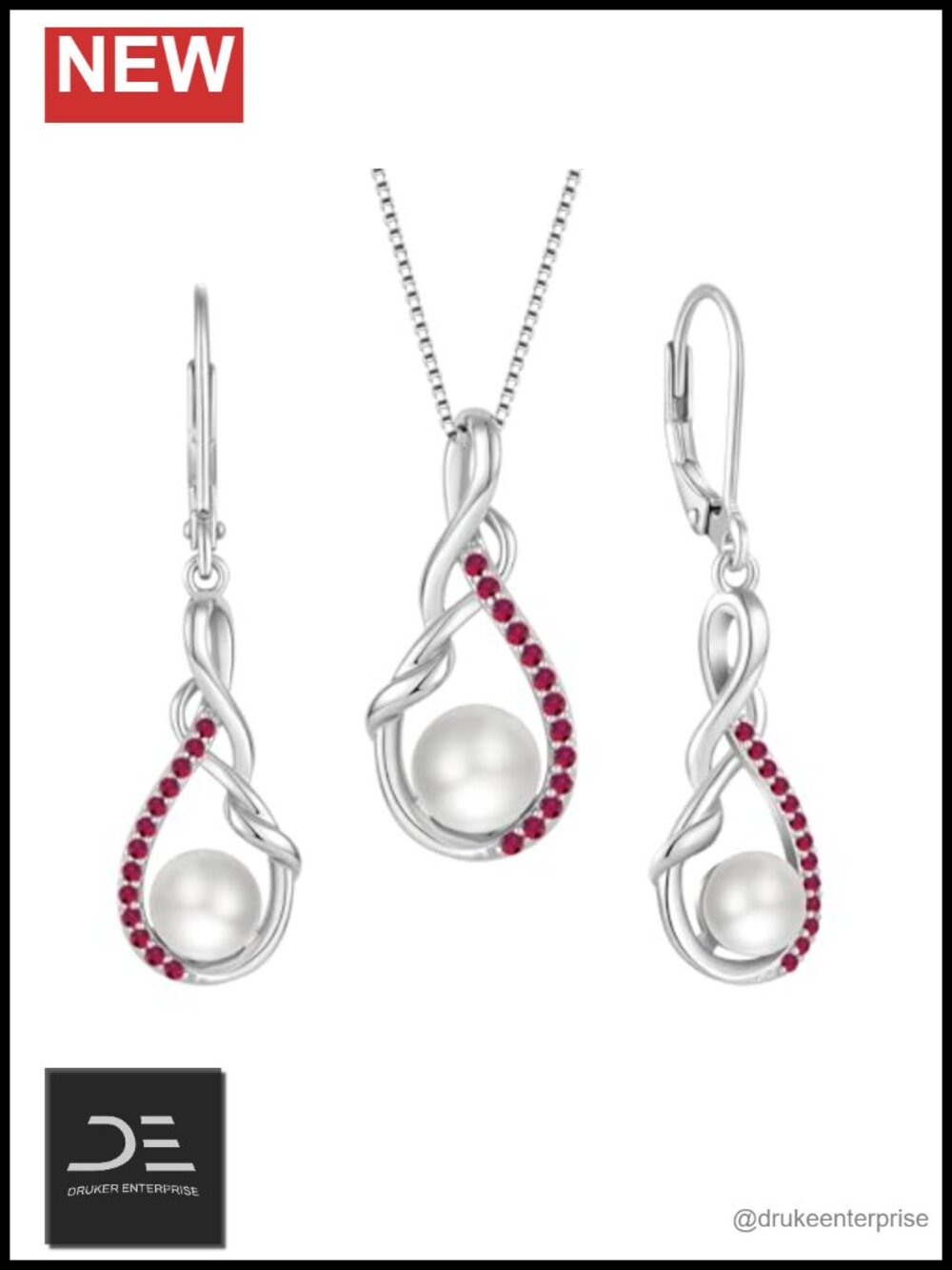925 Sterling Silver Pearl Necklace & Earrings Jewelry Set